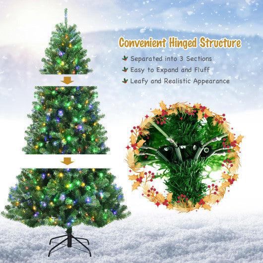 Artificial Hinged Christmas Tree with Remote-controlled Color-changing LED Lights-7'