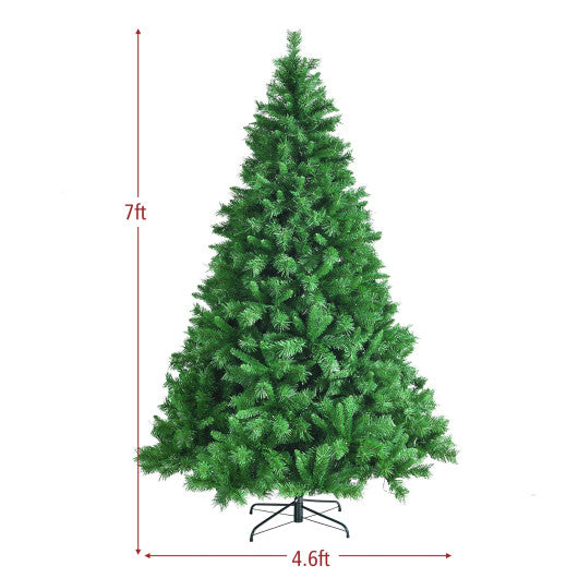 Pre-Lit Hinged Lifelike Lush Artificial Christmas Tree with PVC Tips-7 Feet