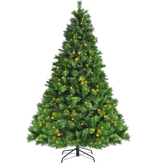 Pre-Lit Hinged Lifelike Lush Artificial Christmas Tree with PVC Tips-7 Feet