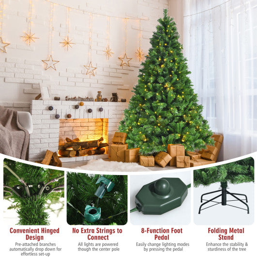 Pre-Lit Hinged Lifelike Lush Artificial Christmas Tree with PVC Tips-7 Feet