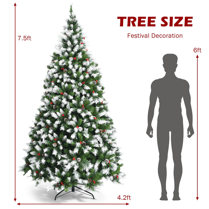 Pre-Lit Hinged Lifelike Lush Artificial Christmas Tree with PVC Tips-7.5 Feet