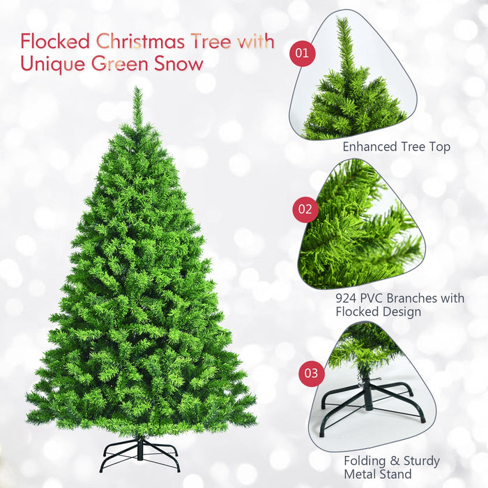 Snow Flocked Artificial Christmas Tree with Metal Stand-7.5 ft