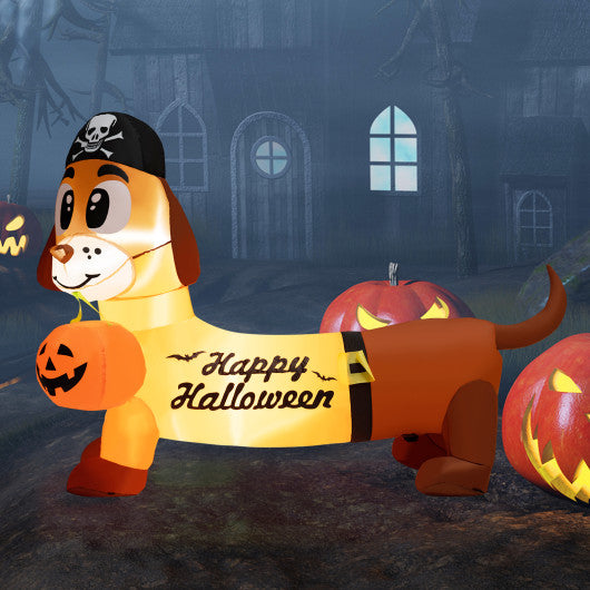 5.5 Feet Halloween Inflatable Dachshund Blow-up Dog with Pirate Hat and Pumpkin