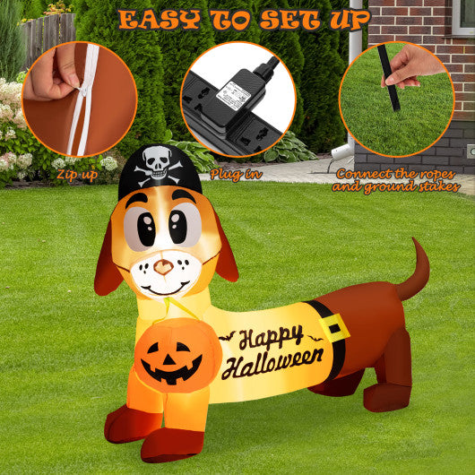 5.5 Feet Halloween Inflatable Dachshund Blow-up Dog with Pirate Hat and Pumpkin