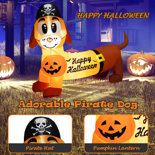 5.5 Feet Halloween Inflatable Dachshund Blow-up Dog with Pirate Hat and Pumpkin