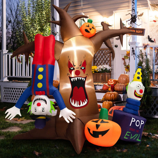 8 Feet Halloween Inflatable Tree Giant Blow-up Spooky Dead Tree with Pop-up Clowns