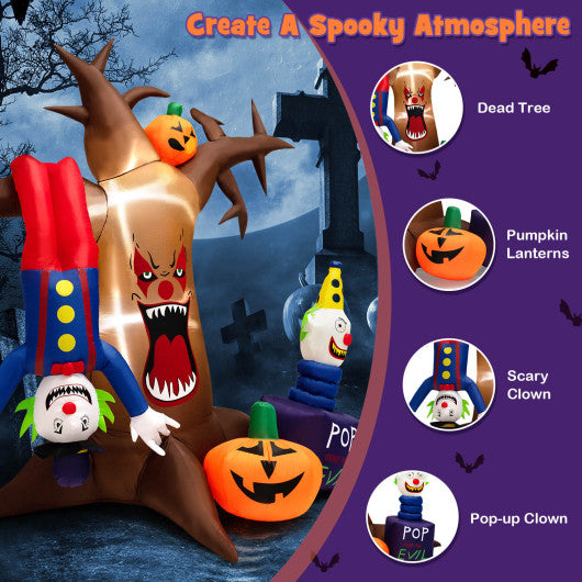 8 Feet Halloween Inflatable Tree Giant Blow-up Spooky Dead Tree with Pop-up Clowns