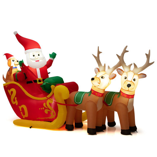 7.2 Feet Long Christmas Inflatable Santa on Sleigh with LED Lights Dog and Gifts Yard