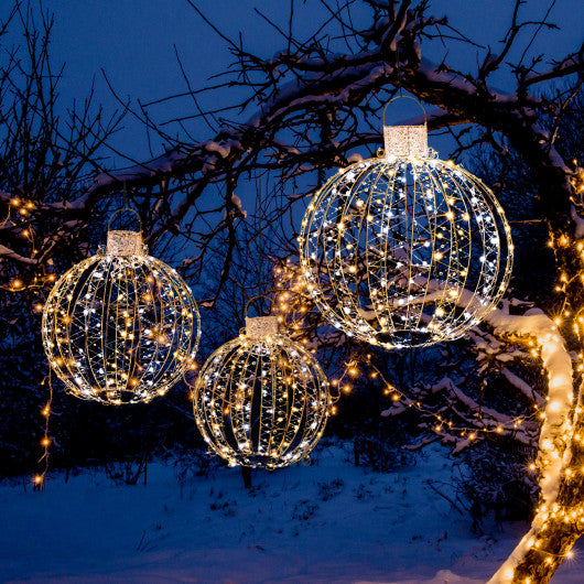 3 Pack Christmas LED Light Balls with Cable Ties and 6 Stakes-Golden