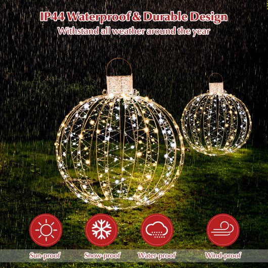 3 Pack Christmas LED Light Balls with Cable Ties and 6 Stakes-Golden