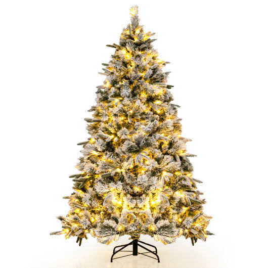 Flocked Christmas Tree with 250 Warm White LED Lights and 752 Mixed Branch Tips-7 ft