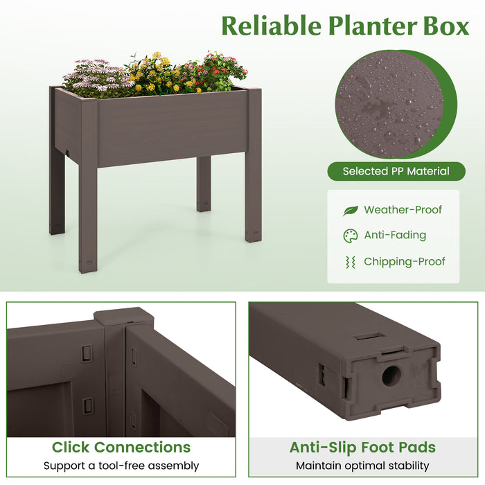 53L Raised Bed Grow Box Self-Watering Planter Box Stand with Water Level Monitor-Coffee