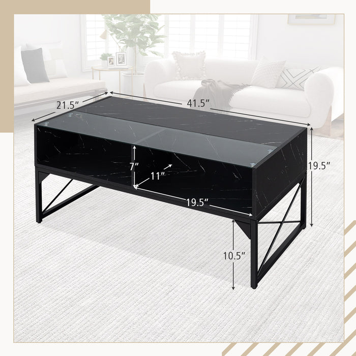 Center Table with Faux Marble and Tempered Glass Top-Black