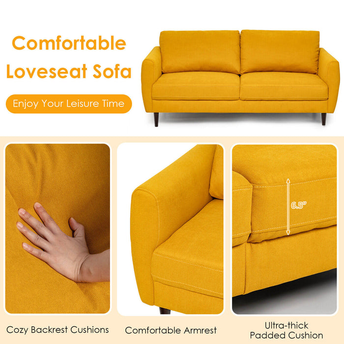 72 Inch Small Fabric Loveseat Sofa Couch with Wood Legs-Yellow