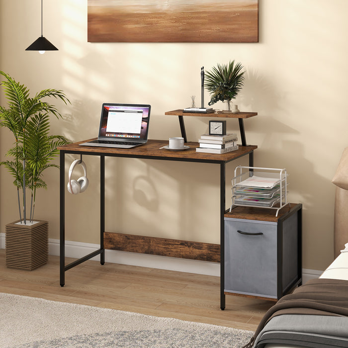 Computer Desk with Reversible Storage Drawer and Moveable Shelf-Brown