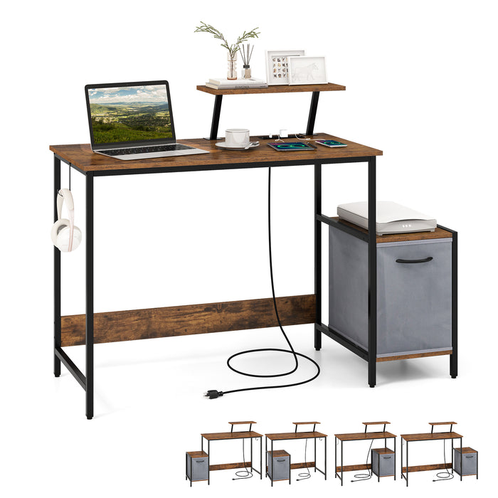 Computer Desk with Reversible Storage Drawer and Moveable Shelf-Brown