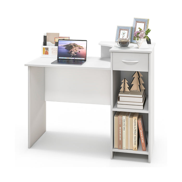 Computer Desk Modern Laptop PC Desk with Adjustable Shelf and Cable Hole-White