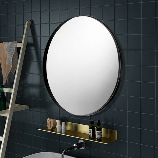 27.5 Inch Modern Metal Wall-Mounted Round Mirror for Bathroom-Black