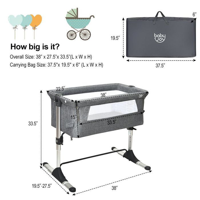 Travel Portable Baby Bed Side Sleeper  Bassinet Crib with Carrying Bag-Gray