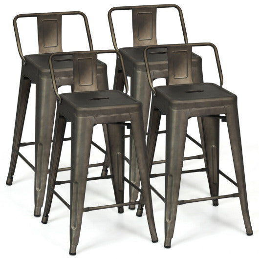 24 Inch Set of 4 Cafe Side Chairs with Rubber Feet and Removable Backs-Gun