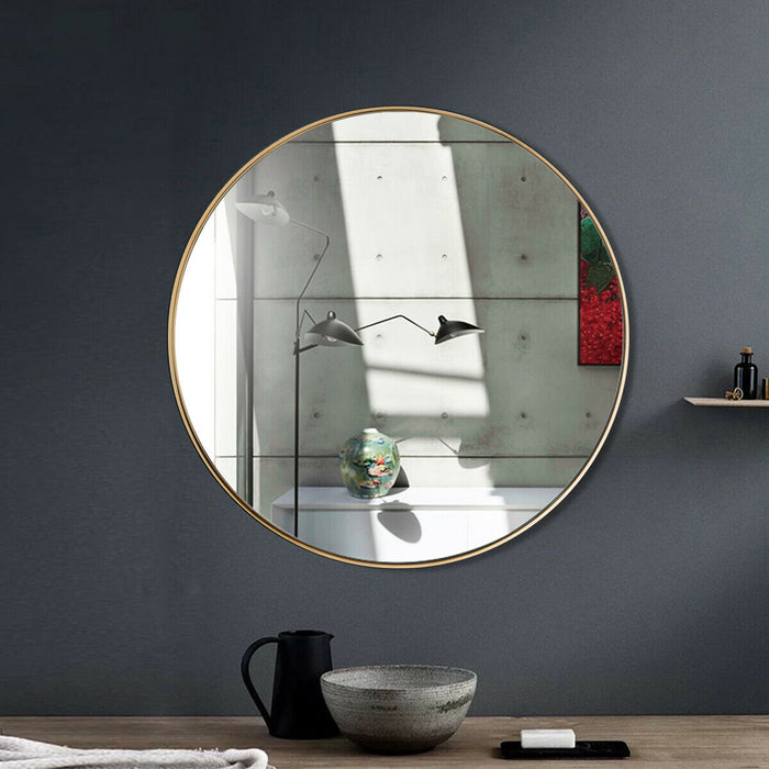 27.5 Inch Modern Metal Wall-Mounted Round Mirror for Bathroom-Golden