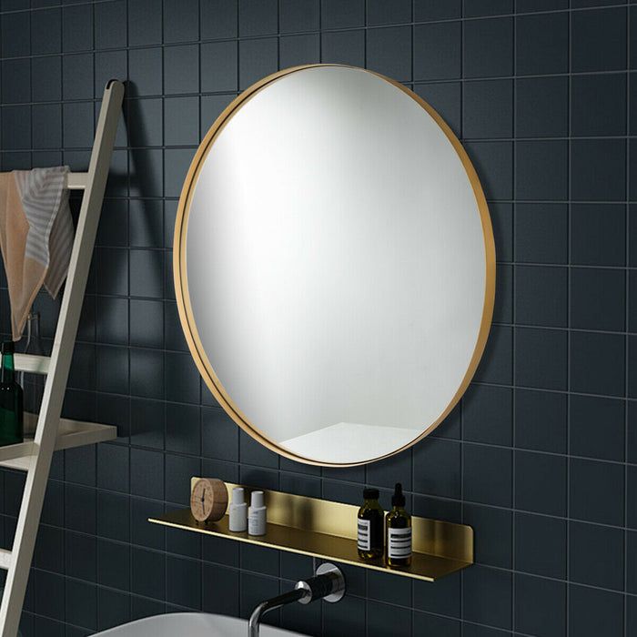 27.5 Inch Modern Metal Wall-Mounted Round Mirror for Bathroom-Golden