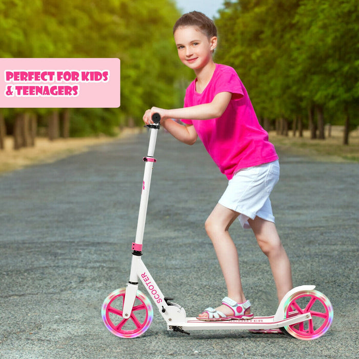 Portable Folding Sports Kick Scooter with LED Wheels-Pink