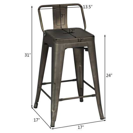 24 Inch Set of 4 Cafe Side Chairs with Rubber Feet and Removable Backs-Gun