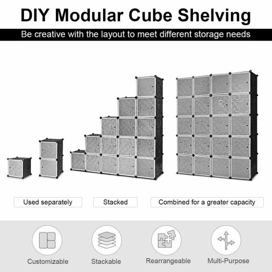 20-Cube DIY Plastic Cube Storage Organizer with Doors