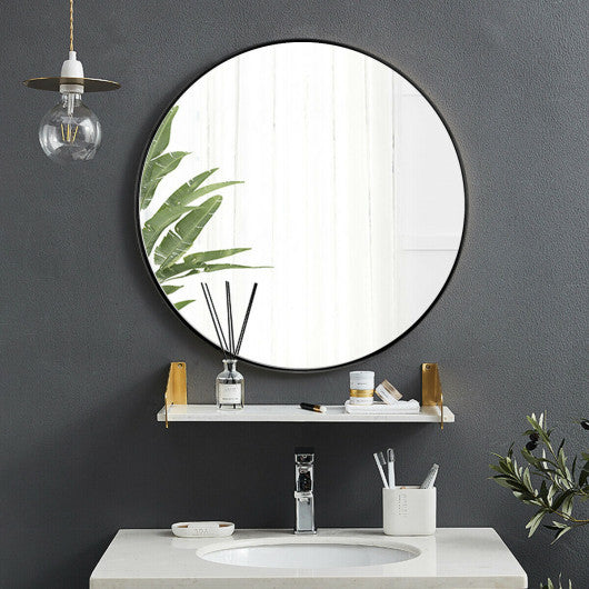 27.5 Inch Modern Metal Wall-Mounted Round Mirror for Bathroom-Black