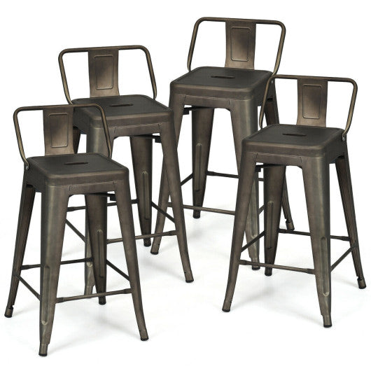 24 Inch Set of 4 Cafe Side Chairs with Rubber Feet and Removable Backs-Gun