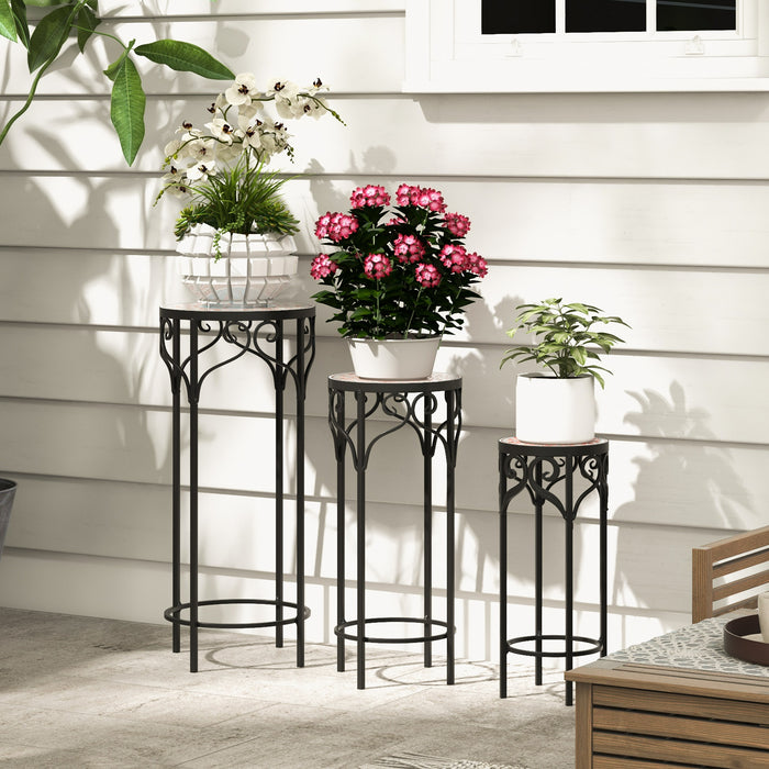 Decorative Flower Display Holder with Ceramic Top for Patio