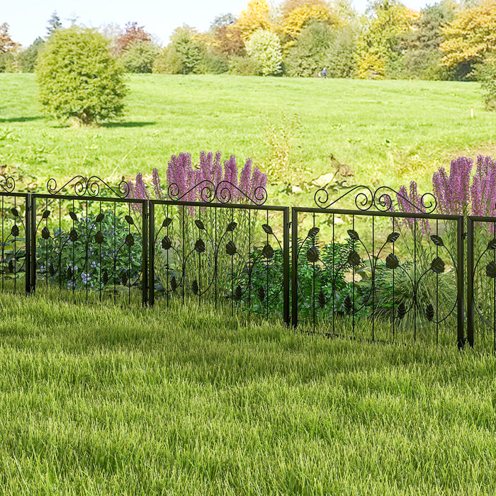 Decorative Garden Fence with 8 Panels Animal Barrier-Black