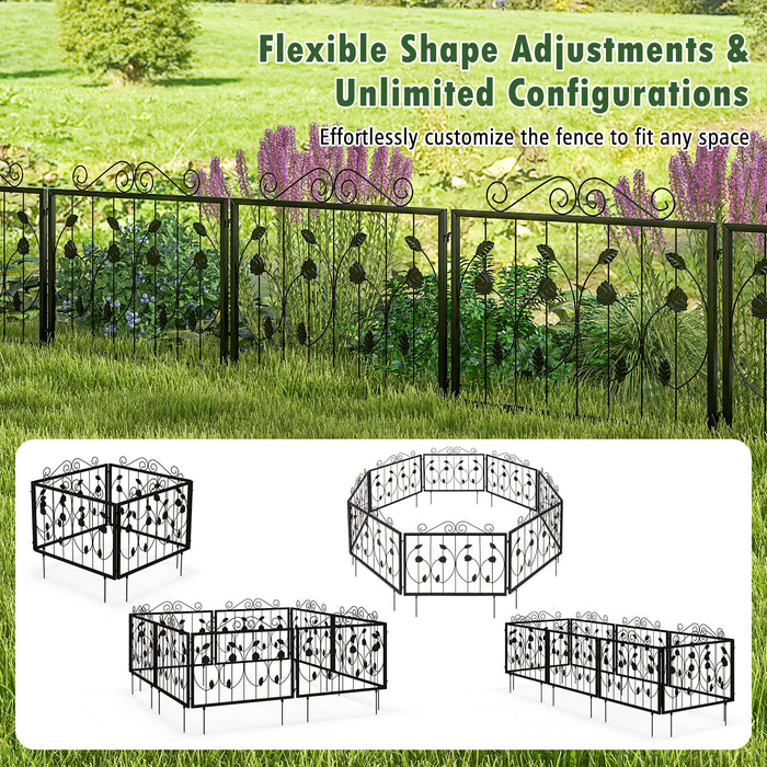 Decorative Garden Fence with 8 Panels Animal Barrier-Black