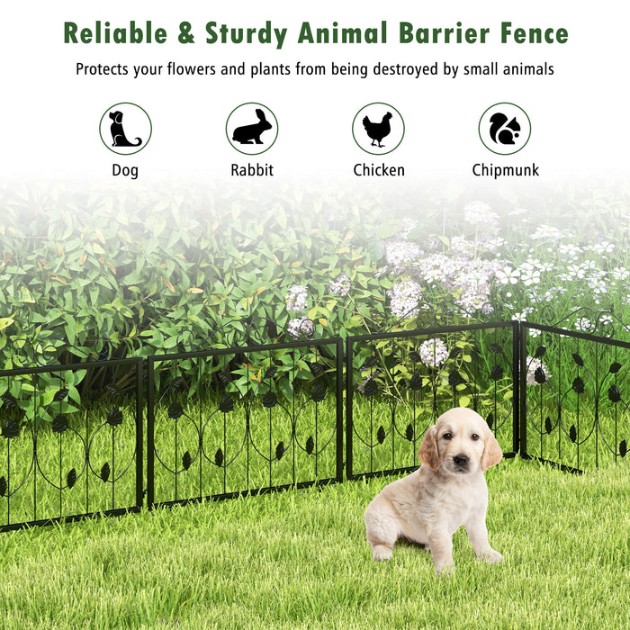 Decorative Garden Fence with 8 Panels Animal Barrier-Black