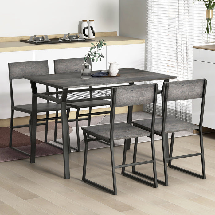 5 Piece Dining Table Set with Storage Rack and Metal Frame-Gray