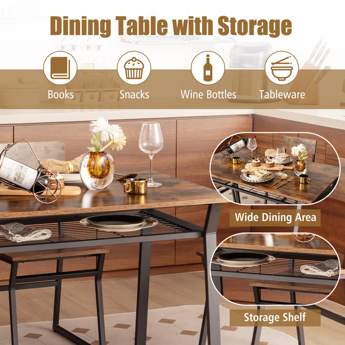 5 Piece Dining Table Set with Storage Rack and Metal Frame-Coffee