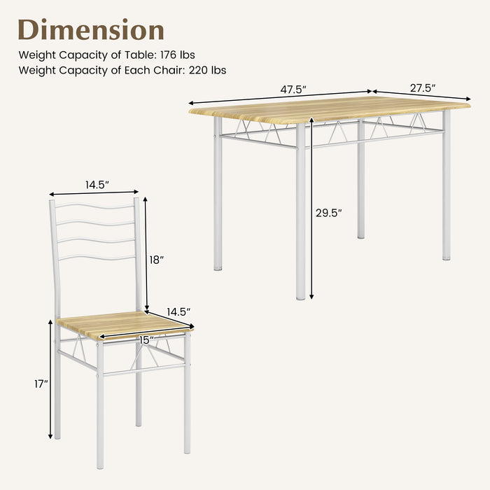 5 Pieces Wood Metal Dining Table Set with 4 Chairs-Walnut