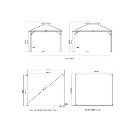 Yosemite Gazebo Aluminum frame wood finish 10 x 12