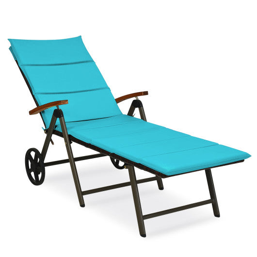 Outdoor Chaise Lounge Chair Rattan Lounger Recliner Chair-Turquoise