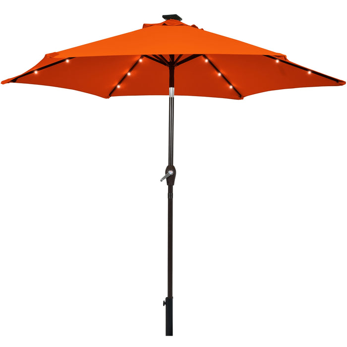 9 Feet Solar LED Lighted Patio Market Umbrella Tilt Adjustment Crank Lift-Orange