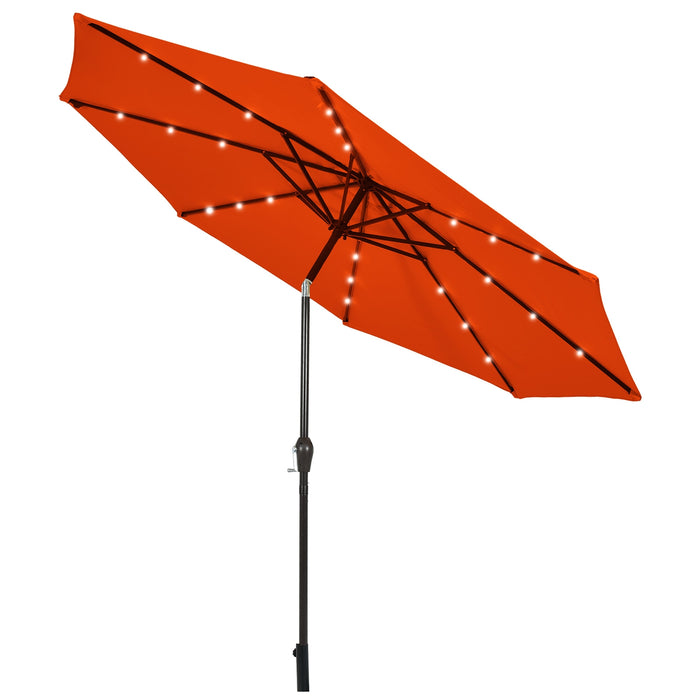 10' Solar LED Lighted Patio Market Umbrella Shade Tilt Adjustment Crank-Orange