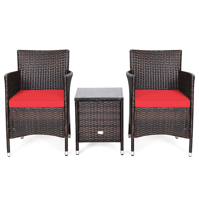 3 Pcs Outdoor Rattan Wicker Furniture Set-Red