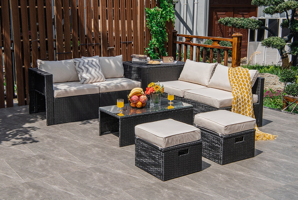 8 Pieces Patio Rattan Storage Table Furniture Set-Off White