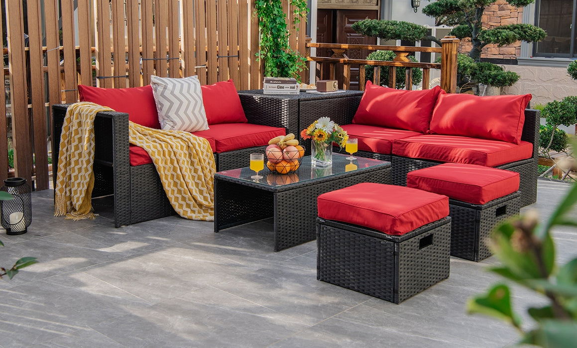 8 Pieces Patio Rattan Storage Table Furniture Set-Red