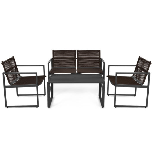 4 Pieces Patio Furniture Conversation Set with Sofa Loveseat