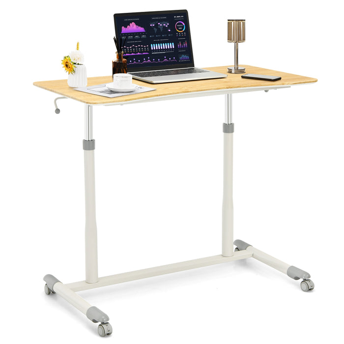 Height Adjustable Computer Desk Sit to Stand Rolling Notebook Table -Natural