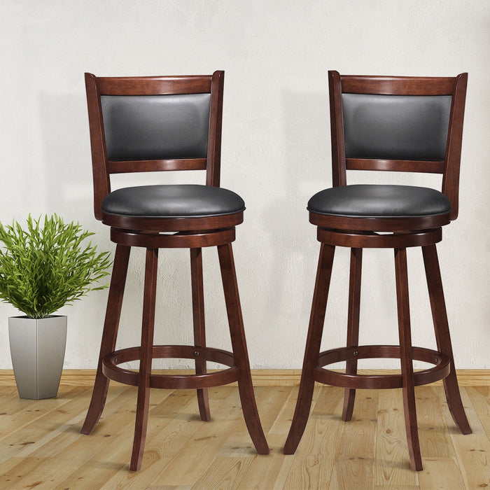 Set of 2 29 Inch Swivel Bar Height Stool Wood Dining Chair Barstool-Brown