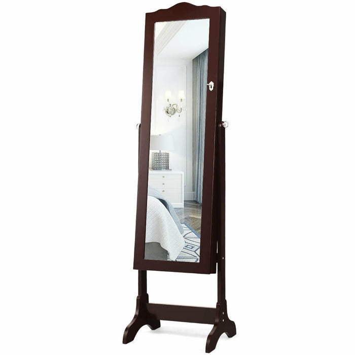 14 LED Jewelry Armoire Cabinet with Full Length Mirror and 4 Tilting Angles-Coffee