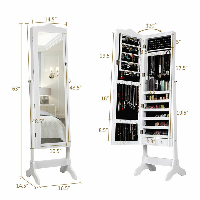 14 LED Jewelry Armoire Cabinet with Full Length Mirror and 4 Tilting Angles-White